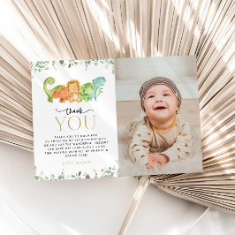 キュート恐竜、Tレックス、ジュラシック、ファースト誕生日 サンキューカード