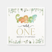 キュート恐竜、Tレックス、ジュラシック、ファースト誕生日 スタンダードカクテルナプキン (正面)