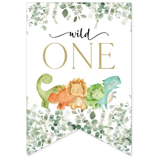 キュート恐竜、Tレックス、ジュラシック、ファースト誕生日 バンティングフラッグ (第1の旗)