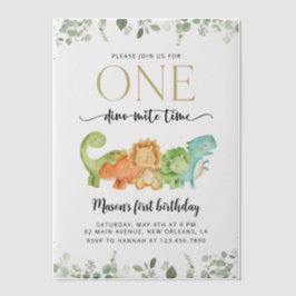 キュート恐竜、Tレックス、ジュラシック、ファースト誕生日 ベラム紙招待状