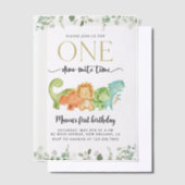 キュート恐竜、Tレックス、ジュラシック、ファースト誕生日 ベラム紙招待状 (オフセット)