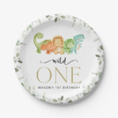 キュート恐竜、Tレックス、ジュラシック、ファースト誕生日 ペーパープレート (正面)