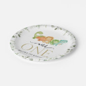 キュート恐竜、Tレックス、ジュラシック、ファースト誕生日 ペーパープレート (アングル)