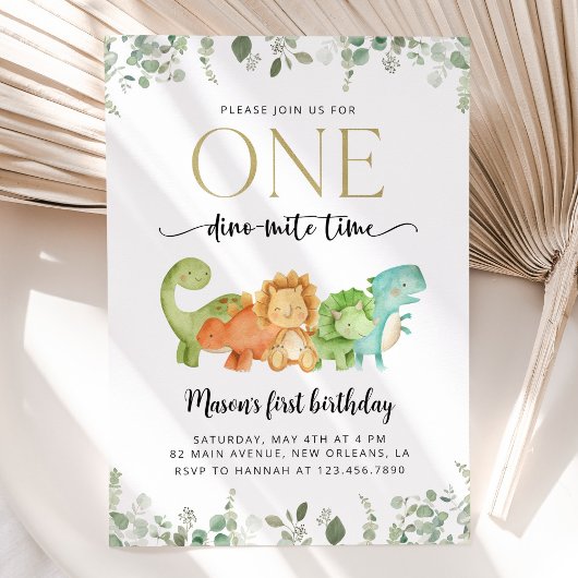 キュート恐竜、Tレックス、ジュラシック、ファースト誕生日 招待状