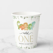 キュート恐竜、Tレックス、ジュラシック、ファースト誕生日 紙コップ (正面)