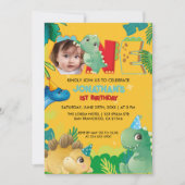 キュート恐竜Dinoパーティー第1カラフル誕生日 招待状 (正面)