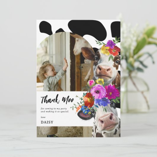 キュート感謝していフローラモー牛誕生日 サンキューカード (スタンド正面)