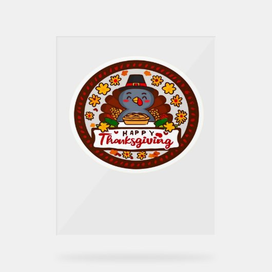 キュート感謝祭格言withトルコイラストレーションC アクリルサイン (正面)