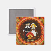 キュート感謝祭賛美巡礼トルコおもしろい マグネット (正面/裏面)