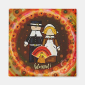 キュート感謝祭賛美巡礼トルコおもしろい マグネット (正面)