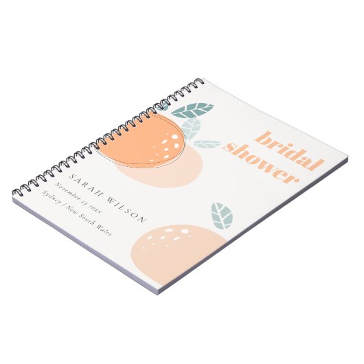 キュート抽象芸術オレンジフルーティはっきりしたブライダルシャワー ノートブック (左側)
