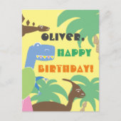 キュート抽象芸術ジュラシックディノ恐竜子供の誕生日 ポストカード (正面)