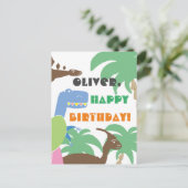 キュート抽象芸術ジュラシックディノ恐竜子供の誕生日 ポストカード (スタンド正面)