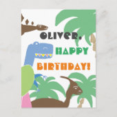 キュート抽象芸術ジュラシックディノ恐竜子供の誕生日 ポストカード (正面)