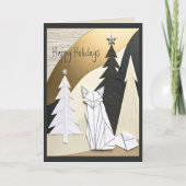 キュート抽象芸術ミニマル折り紙ホリデーキツネフォレスト カード (正面)