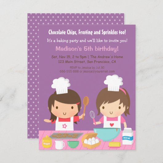 キュート料理ベーキングバースデーパーティ招待状 招待状 (正面/裏面)
