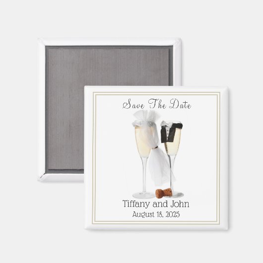 キュート新郎新婦ワインの日付磁石を保存 マグネット (正面/裏面)