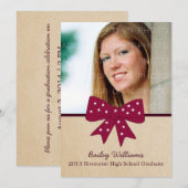 キュート明るい赤紫色ボウ卒業招待状 招待状 (正面/裏面)