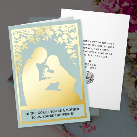 キュート最高のヴィンテージママエバーボーパステルブルーフローラ 箔シーズンカード