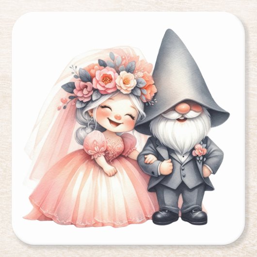 キュート格言ウッドランドガーデンオレン結婚ジーズ スクエアペーパーコースター (正面)