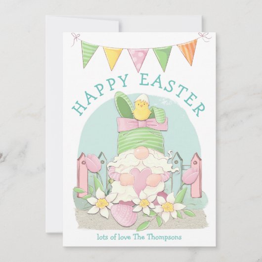 キュート格言バニーシック花模様ティール（緑がかった色）ハッピーイースター シーズンカード (正面)