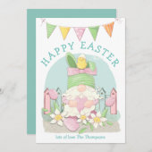 キュート格言バニーシック花模様ティール（緑がかった色）ハッピーイースター シーズンカード (正面/裏面)