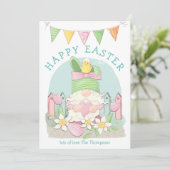 キュート格言バニーシック花模様ティール（緑がかった色）ハッピーイースター シーズンカード (スタンド正面)