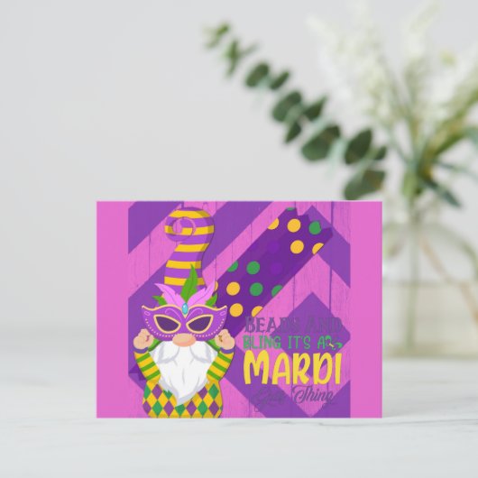 キュート格言マルディグラビーズ きらきら光る ポストカード (スタンド正面)