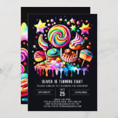 キュート棒つきキャンデーワンダーランド誕生日 招待状 (正面/裏面)