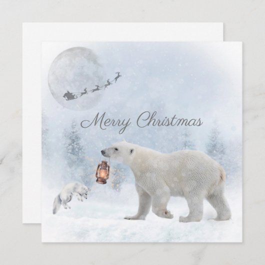 キュート極熊の北極キツネサンタウィンタークリスマス シーズンカード (正面/裏面)