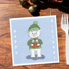 キュート極熊ブルークリスマスペーパーナプキン スタンダードランチョンナプキン