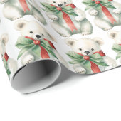 キュート極熊レッドグリーンリボン水色 ラッピングペーパー (ロールコーナー)
