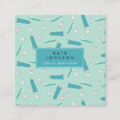 キュート歯ティール（緑がかった色）ミント歯科医QRコードソーシャルメディア スクエア名刺 (正面)