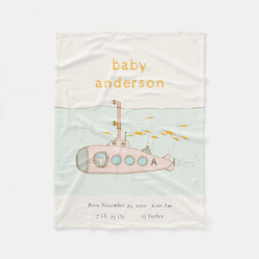 キュート水中潜水艦モノグラムベビースタット フリースブランケット (正面)