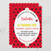 キュート水玉模様ラディバグデイジー子供の誕生日パルトリ セーブザデート (正面/裏面)