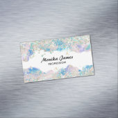 キュート水色ホログラフィックフェイクグリッターモノグラム マグネット名刺 (インサイチュ)