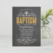 キュート洗礼エレガント金ゴールドグリッター式黒板 招待状 (スタンド正面)