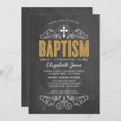 キュート洗礼エレガント金ゴールドグリッター式黒板 招待状 (正面/裏面)