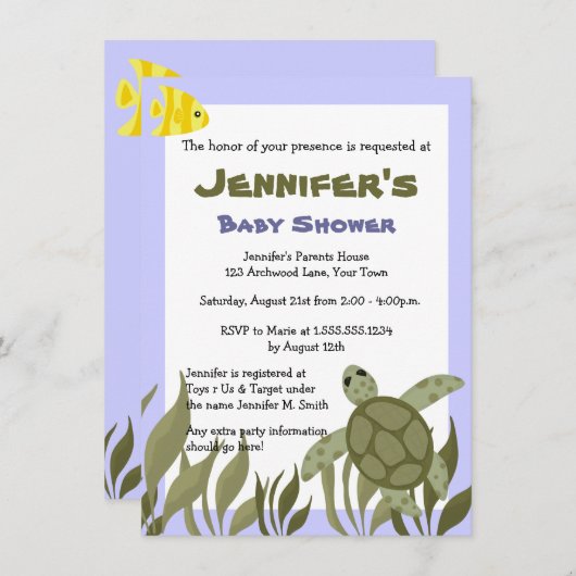 キュート海シータートルベビーシャワー招待状4.5 x 6.5 招待状 (正面/裏面)