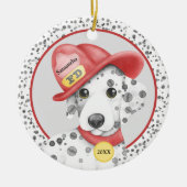 キュート消防士ダルマチアパーソナライズされた子犬 セラミックオーナメント (正面)