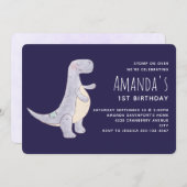 キュート灰色ティラノサウルスレックス玩具 招待状 (正面/裏面)