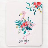 キュート熱帯フローラフラミンゴパーソナライズされた マウスパッド (正面)