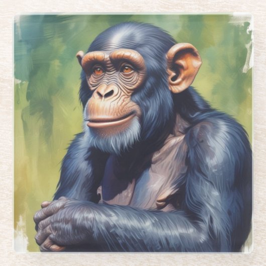 キュート熱狂するチおもしろいンパンジー ガラスコースター (正面)
