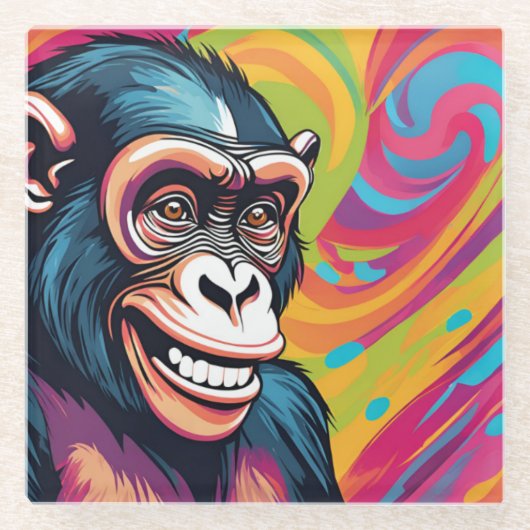 キュート熱狂するチおもしろいンパンジー ガラスコースター (正面)