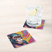 キュート熱狂するチおもしろいンパンジー スクエアペーパーコースター (インサイチュ)