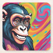 キュート熱狂するチおもしろいンパンジー スクエアペーパーコースター (正面)
