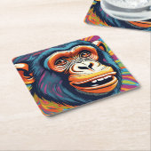 キュート熱狂するチおもしろいンパンジー スクエアペーパーコースター (アングル)