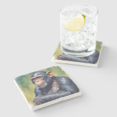 キュート熱狂するチおもしろいンパンジー ストーンコースター (横)