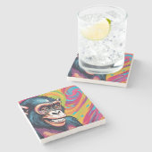 キュート熱狂するチおもしろいンパンジー ストーンコースター (横)