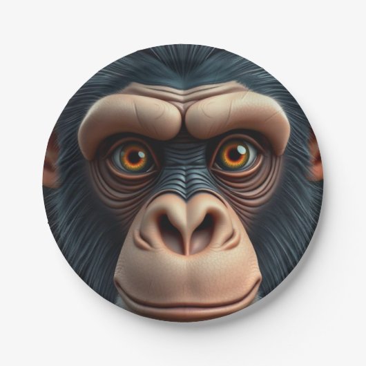 キュート熱狂するチおもしろいンパンジー ペーパープレート (正面)